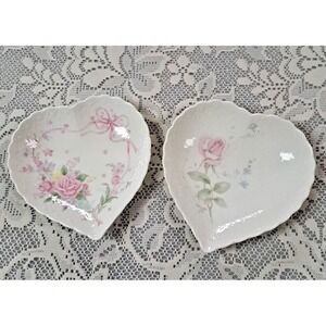 Mikasa Japan Lot of 2 Heart Shaped Candy Trinket Dish Valentine's Day Pre-owned